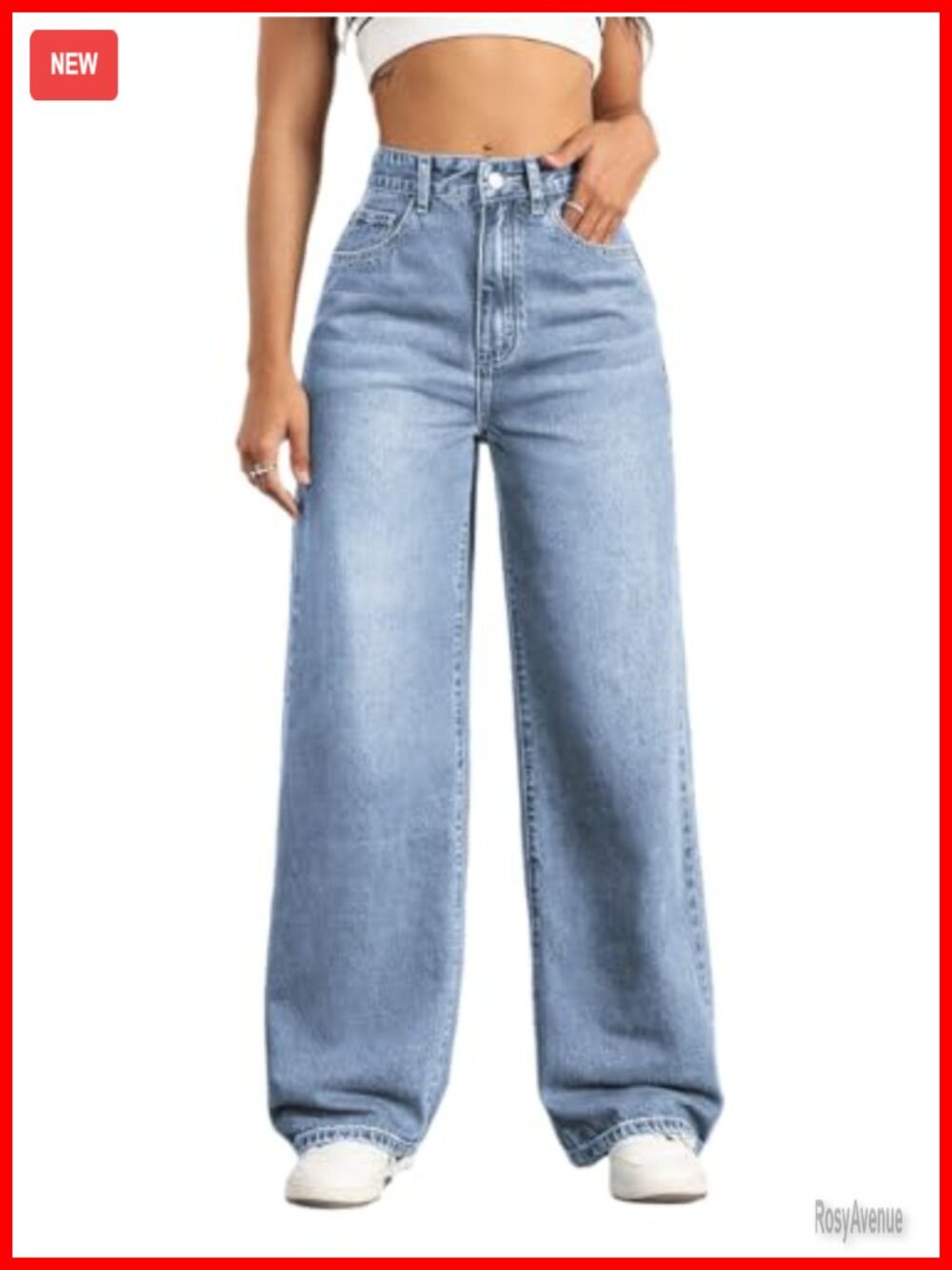 High Waisted Wide Leg Jeans Women Stretchy Loose Fit Denim Pants